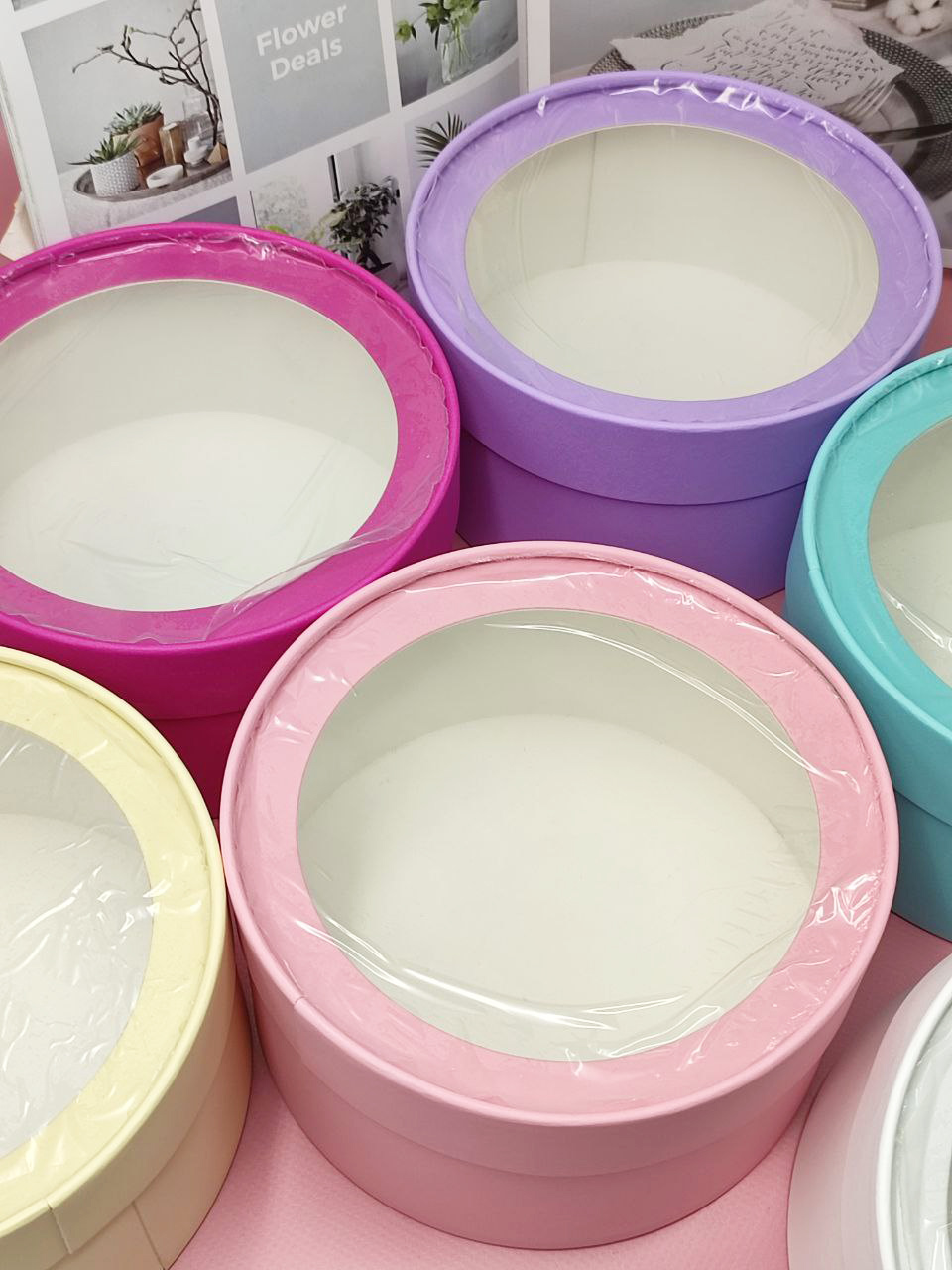 Коробка шайба с прозрачной крышкой 20*10 см микс
